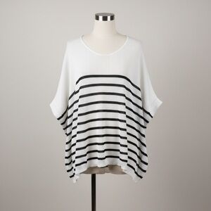 White and Black Striped Poncho Top